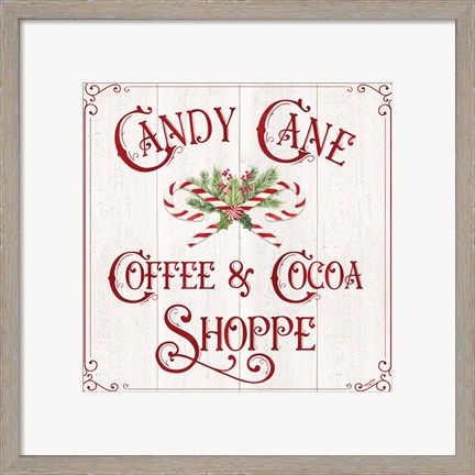Framed Vintage Christmas Signs I-Candy Cane Coffee Print