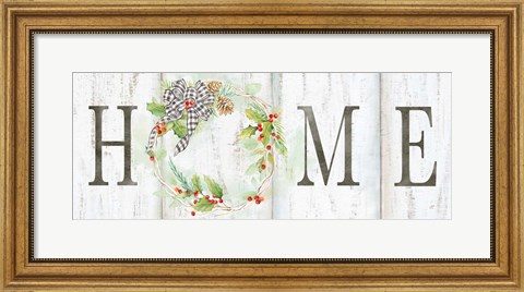Framed Holiday Gingham Wreath panel I Print