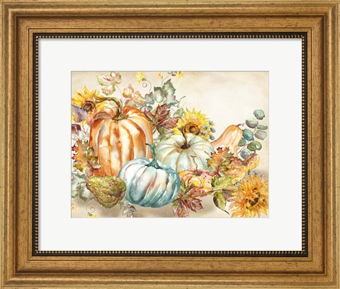 Framed Watercolor Harvest Pumpkin landscape Print