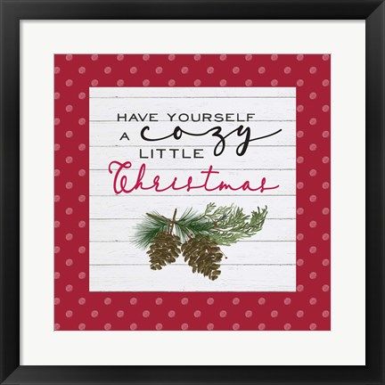 Framed Cozy Christmas Dots I Pine cones Print