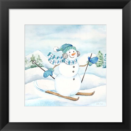 Framed Let it Snow Blue Snowman III Print