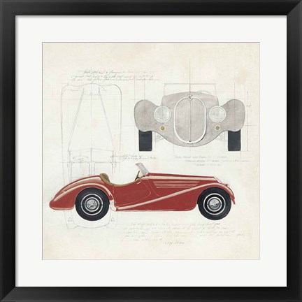 Framed Roadster I Red Car Print