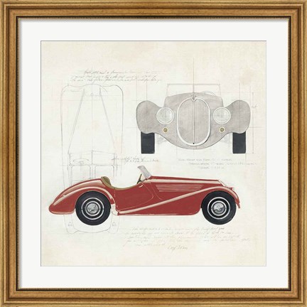 Framed Roadster I Red Car Print