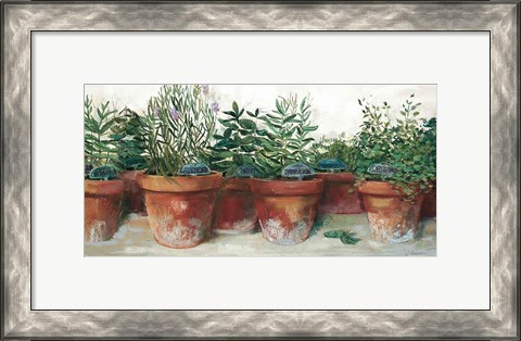 Framed Pots of Herbs I White Print