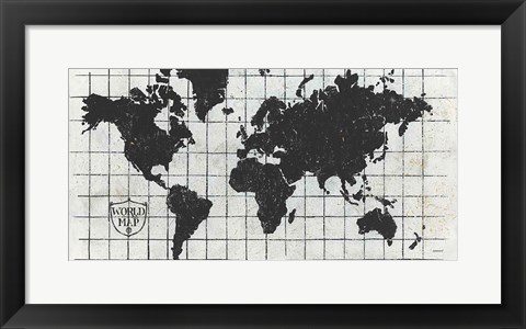 Framed Black Gild World Map I Crest Print