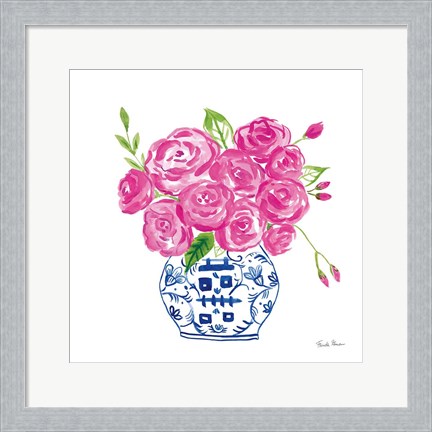 Framed Chinoiserie Roses on White II Print