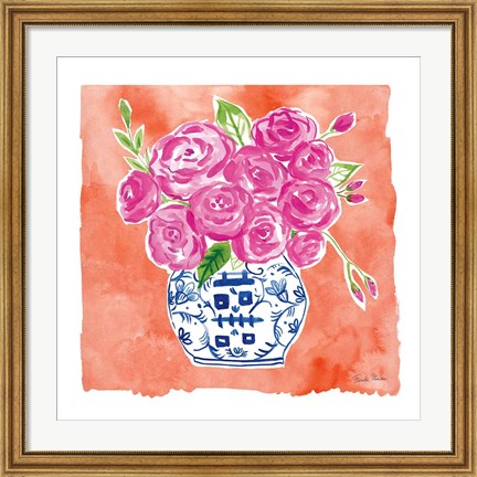 Framed Chinoiserie Roses II Print