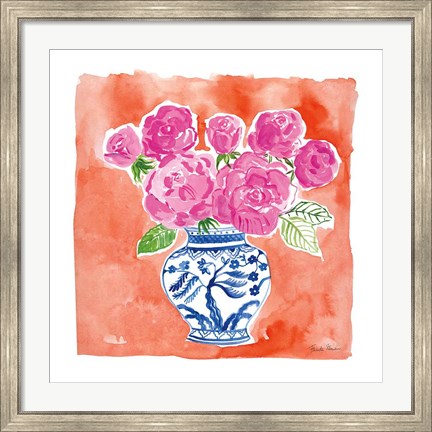 Framed Chinoiserie Roses I Print