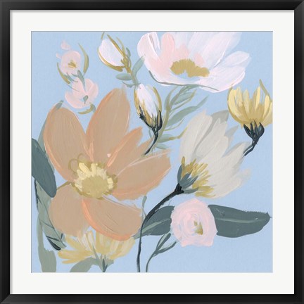 Framed Bouquet on Blue II Print