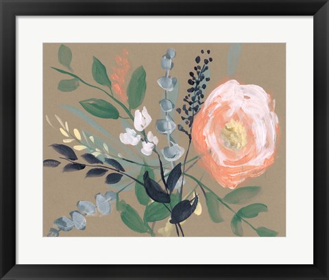 Framed Flowers on Mocha I Print