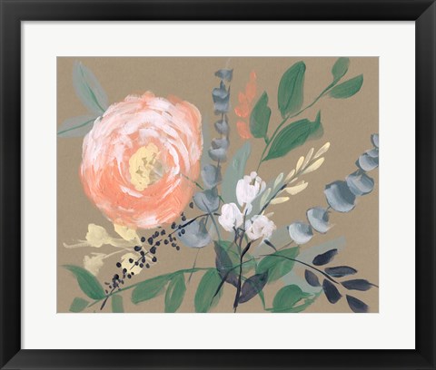 Framed Flowers on Mocha II Print