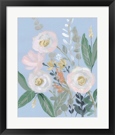 Framed Spring Bouquet on Blue I Print
