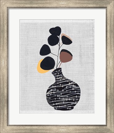 Framed Decorated Vase with Plant I Print