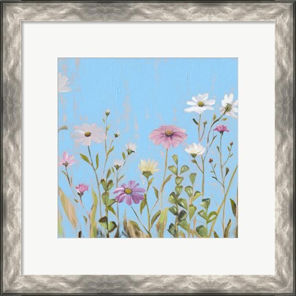 Framed Wild Flowers on Cerulean I Print