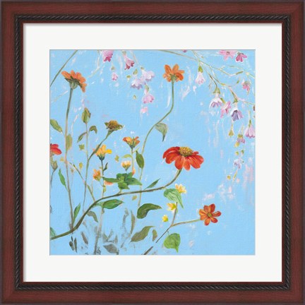 Framed Wild Flowers on Cerulean IV Print