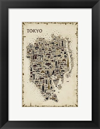 Framed Antique Iconic Cities-Tokyo Print