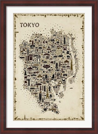 Framed Antique Iconic Cities-Tokyo Print