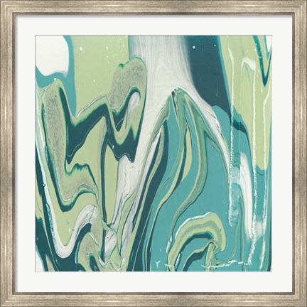 Framed Flowing Teal III Print