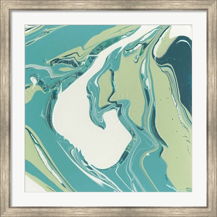 Framed Flowing Teal IV Print