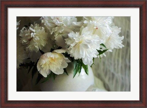 Framed White Peonies In Cream Pitcher 2 Print
