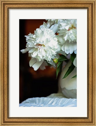 Framed White Peonies In Cream Pitcher 4 Print