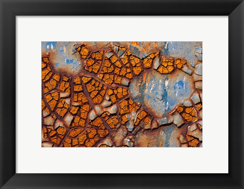 Framed Details Of Rust And Paint On Metal 25 Print