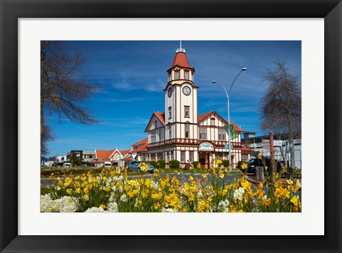 Framed I-SITE Visitor Centre (Old Post Office) And Flowers, Rotorua, North Island, New Zealand Print