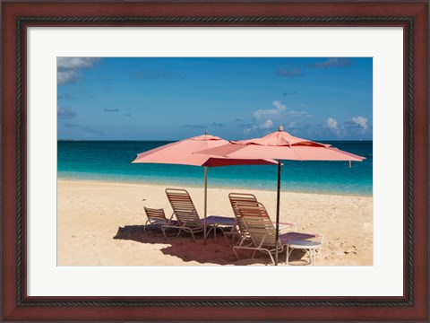 Framed Beach Umbrellas On Grace Bay Beach, Turks And Caicos Islands, Caribbean Print