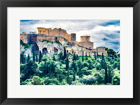 Framed Acropolis, Green Trees, Hill From Agora Temple Of Athena Nike Propylaea, Athens, Greece Print