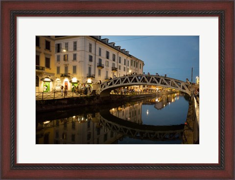 Framed Italy, Lombardy, Milan Historic Naviglio Grande Canal Area Known For Vibrant Nightlife Print