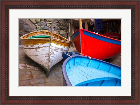 Framed Italy, Riomaggiore Colorful Fishing Boats Print