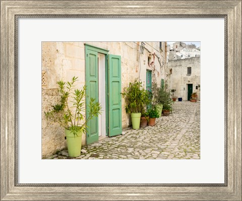 Framed Italy, Basilicata, Matera Plants Adorn The Outside Walls Of The Sassi Houses Print