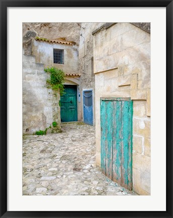 Framed Italy, Basilicata, Matera Doors In A Courtyard In The Old Town Of Matera Print