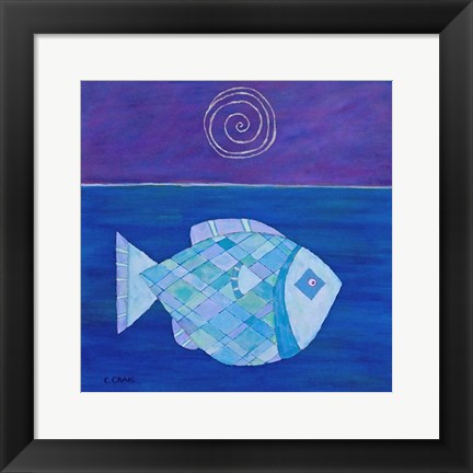 Framed Fish With Spiral Moon Print