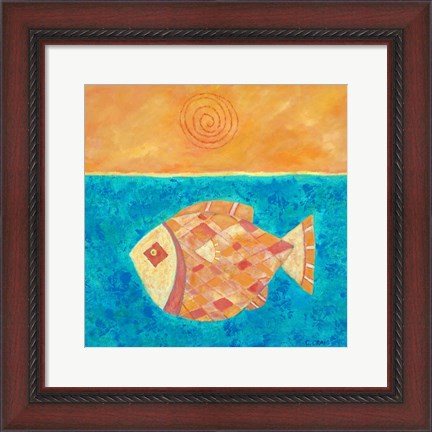 Framed Fish With Spiral Sun Print