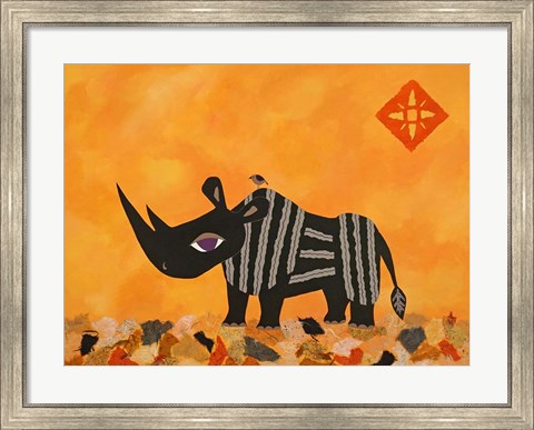 Framed Rhino with Summer Sky Print