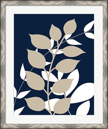 Framed Navy Foliage I Print