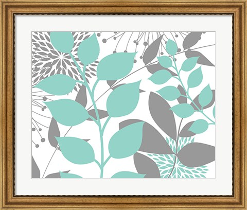 Framed Teal Foliage Floral III Print