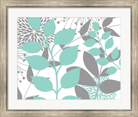 Framed Teal Foliage Floral III Print