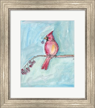 Framed Cardinal on a Branch Print