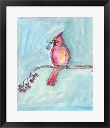 Framed Cardinal on a Branch Print