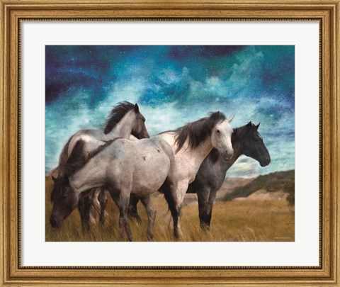 Framed Starry Night Horse Herd Print