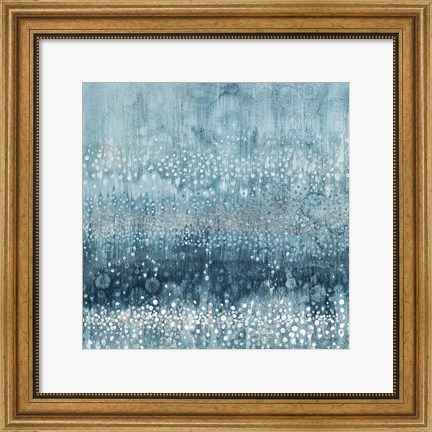 Framed Rain Abstract III Blue Silver Print