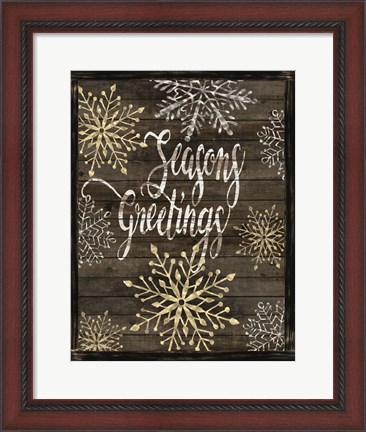 Framed Snowflake Seasons Greetings Print