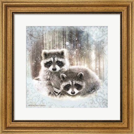 Framed Enchanted Winter Raccoons Print