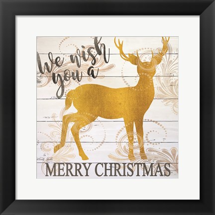 Framed We Wish You a Merry Christmas Deer Print