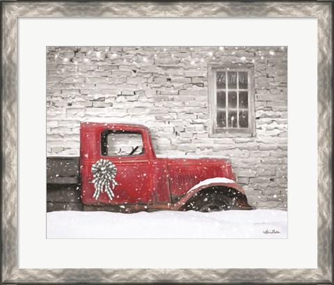 Framed Christmas Truck with Plaid Bow Print