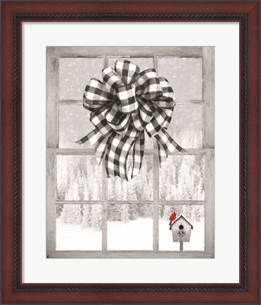 Framed Christmas Birdhouse with Bow Print