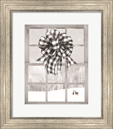 Framed Christmas Deer with Bow Print