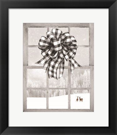 Framed Christmas Deer with Bow Print